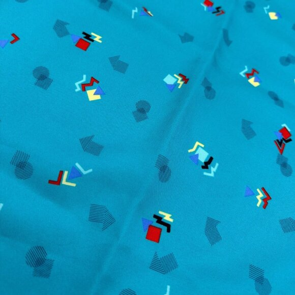 Vintage Scarf Turquoise Geometric 1990s Head Wrap Teal Retro Black Retro Rad - Picture 3 of 7